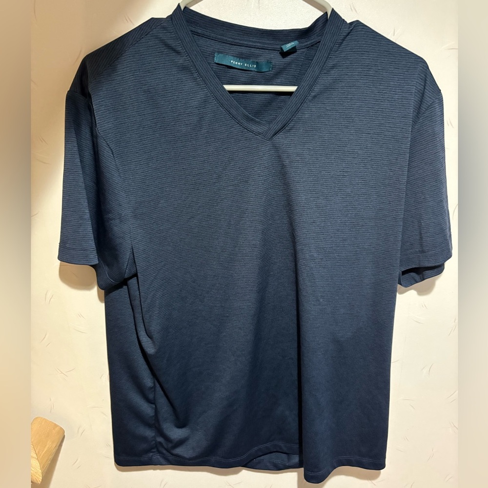 Perry Ellis Navy V-Neck Short Sleeve Tee